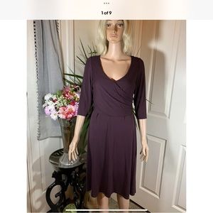 St John Sz 4 Eggplant 🍆 purple slinky ruched wrap Dress day to evening couture